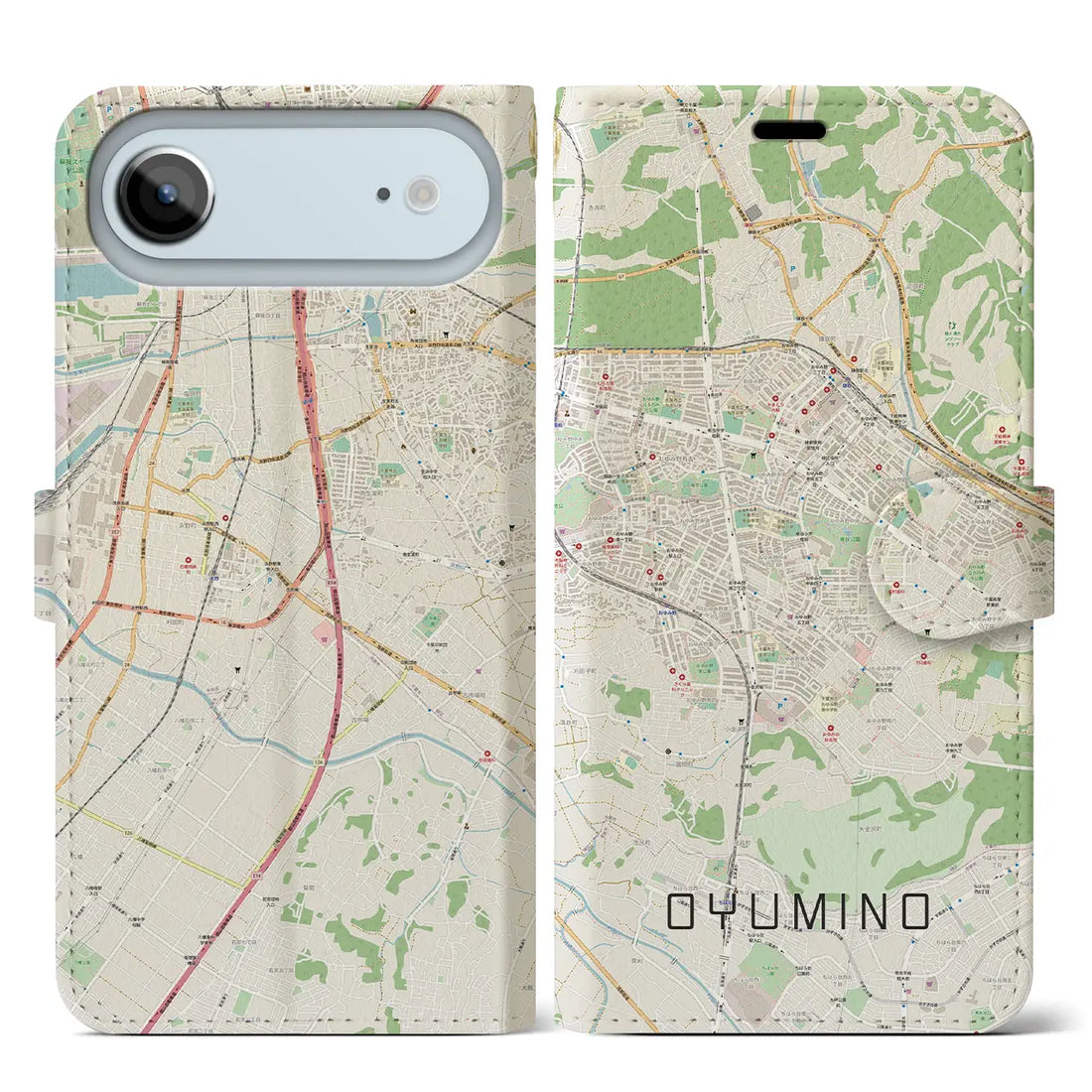 【おゆみ野(千葉県)】地図柄iPhoneケース(手帳タイプ)ナチュラル・iPhone 17 Pro Max 用