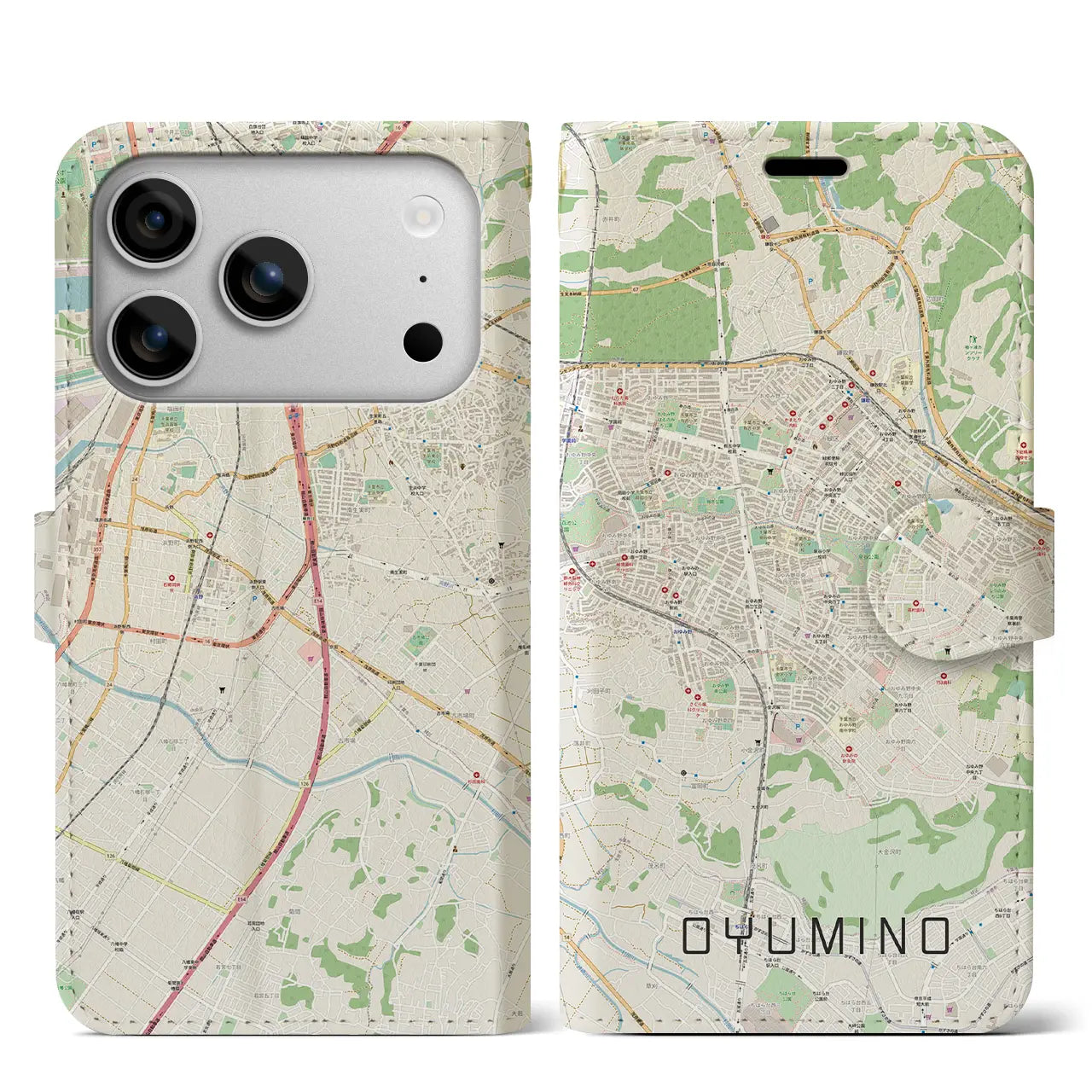 【おゆみ野(千葉県)】地図柄iPhoneケース(手帳タイプ)モノトーン・iPhone 17 Pro Max 用