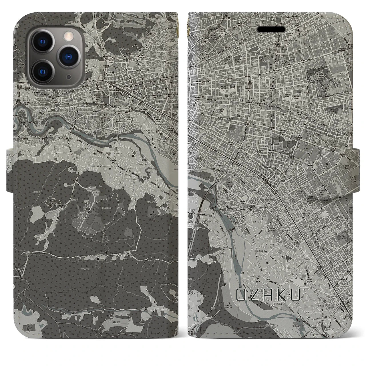 【小作(東京都)】地図柄iPhoneケース(手帳タイプ)モノトーン・iPhone 11 Pro Max 用