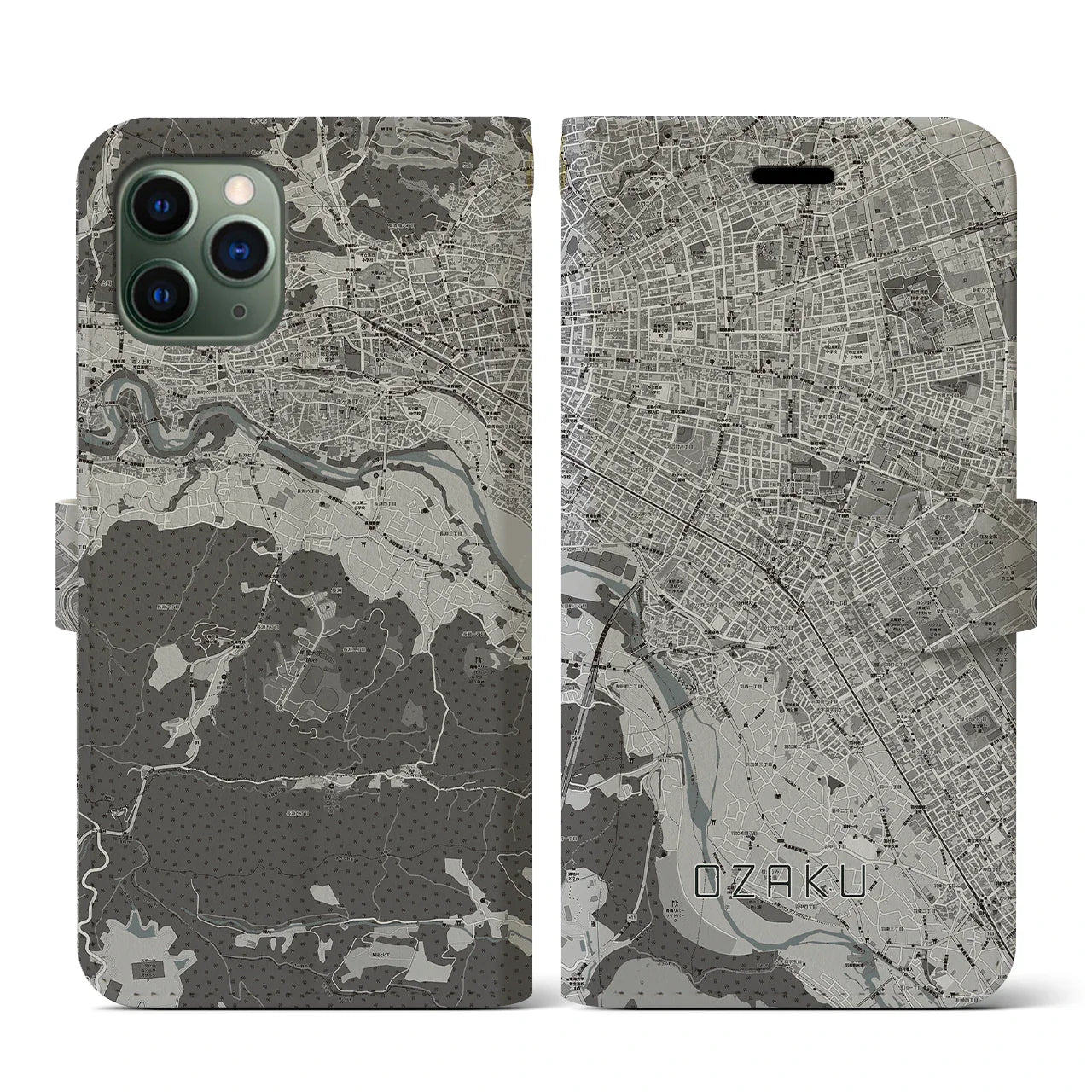 【小作(東京都)】地図柄iPhoneケース(手帳タイプ)モノトーン・iPhone 11 Pro 用
