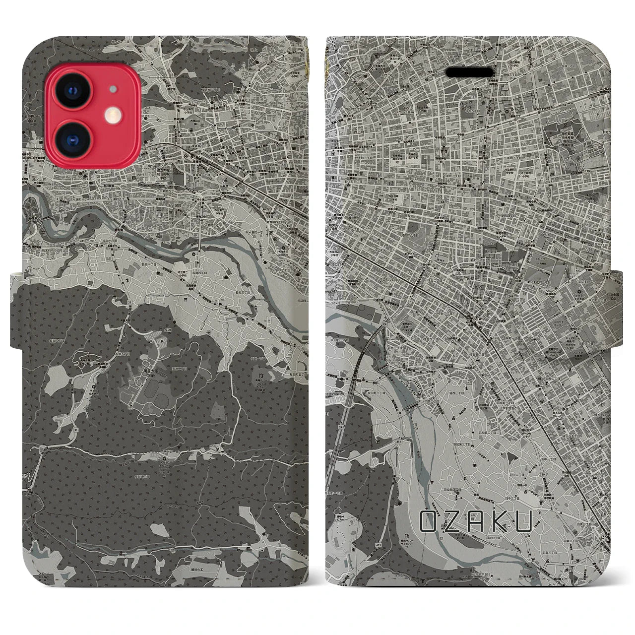 【小作(東京都)】地図柄iPhoneケース(手帳タイプ)モノトーン・iPhone 11 用