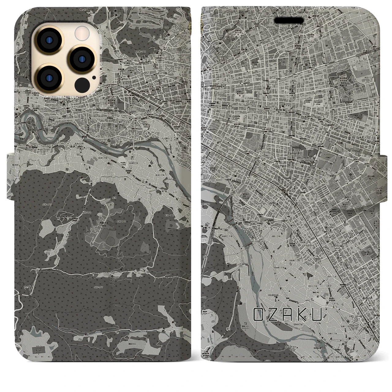 【小作(東京都)】地図柄iPhoneケース(手帳タイプ)モノトーン・iPhone 12 Pro Max 用