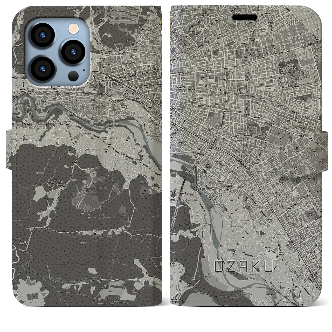 【小作(東京都)】地図柄iPhoneケース(手帳タイプ)モノトーン・iPhone 13 Pro Max 用
