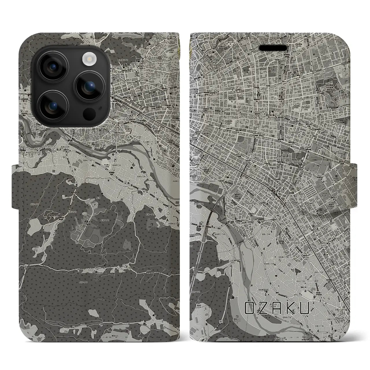 【小作(東京都)】地図柄iPhoneケース(手帳タイプ)モノトーン・iPhone 16 用