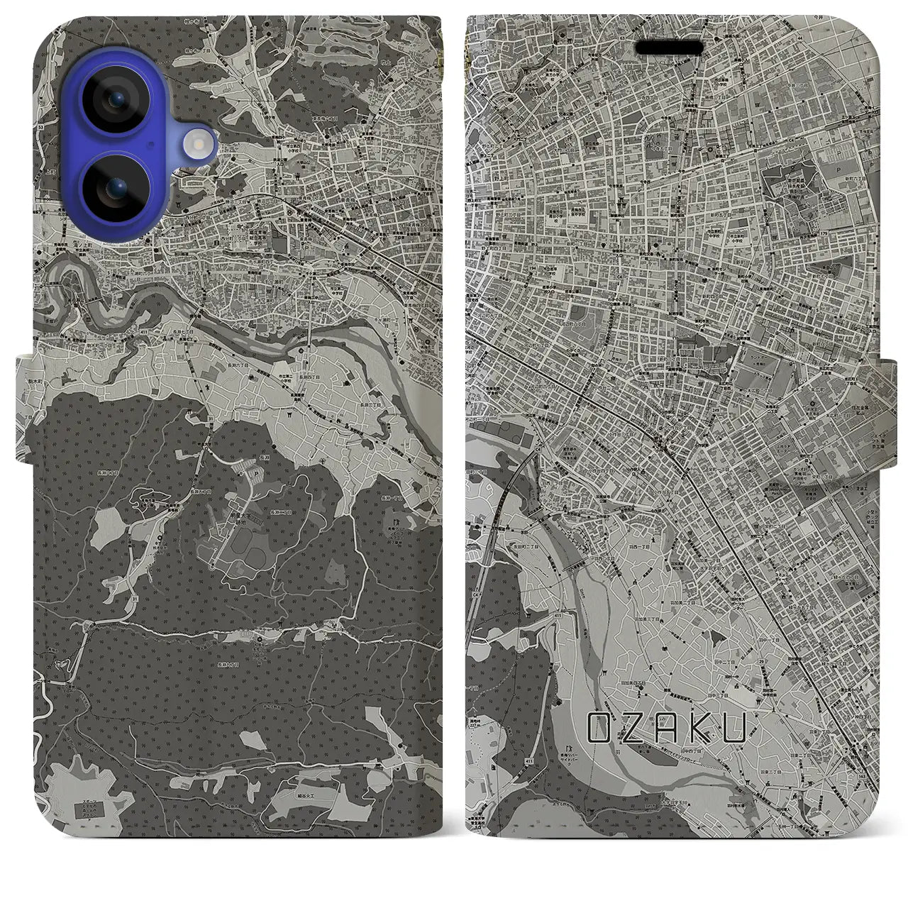 【小作(東京都)】地図柄iPhoneケース(手帳タイプ)モノトーン・iPhone 16 Pro Max 用
