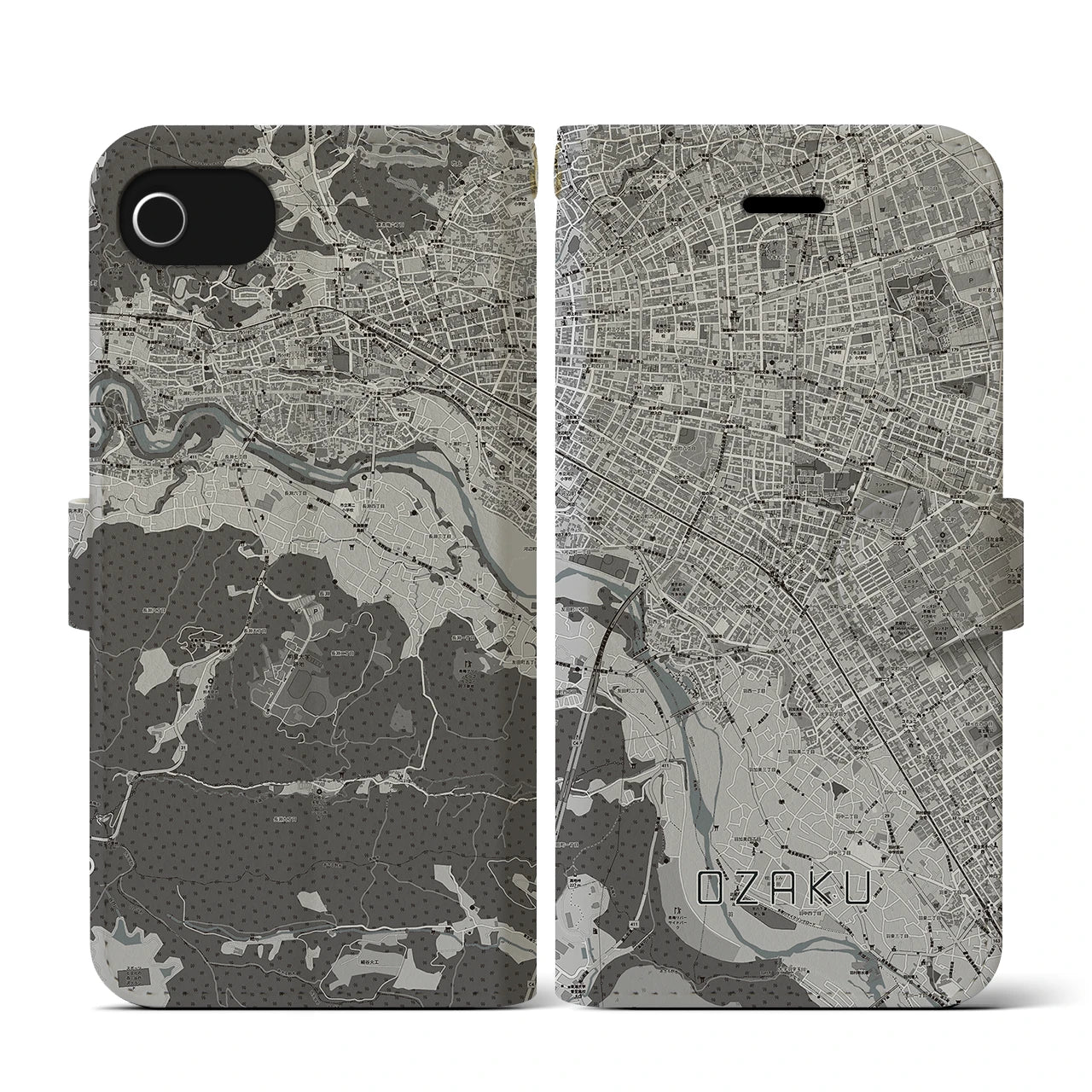 【小作(東京都)】地図柄iPhoneケース(手帳タイプ)モノトーン・iPhone SE(第3 / 第2世代) / 8 / 7 / 6s / 6 用