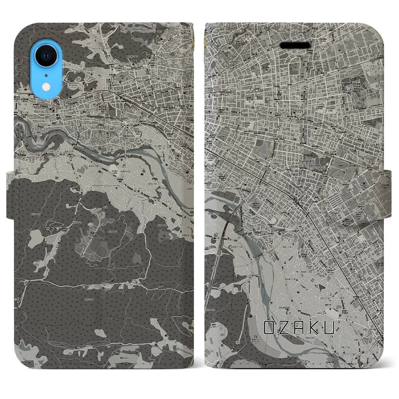 【小作(東京都)】地図柄iPhoneケース(手帳タイプ)モノトーン・iPhone XR 用