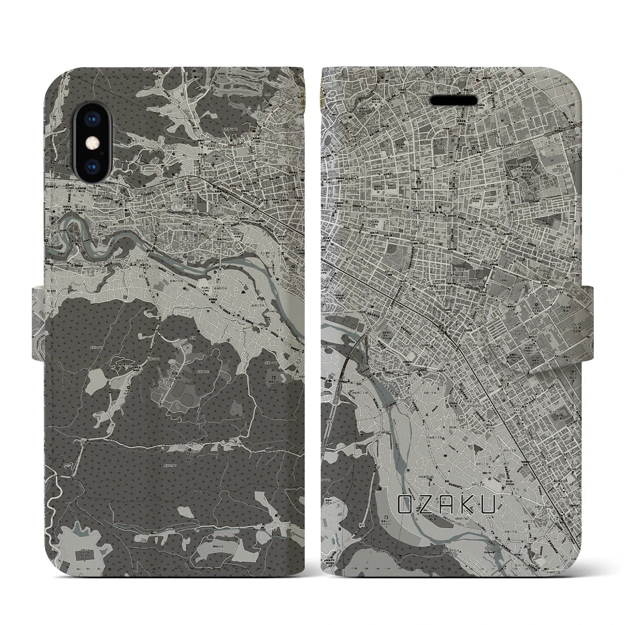 【小作(東京都)】地図柄iPhoneケース(手帳タイプ)モノトーン・iPhone XS / X 用