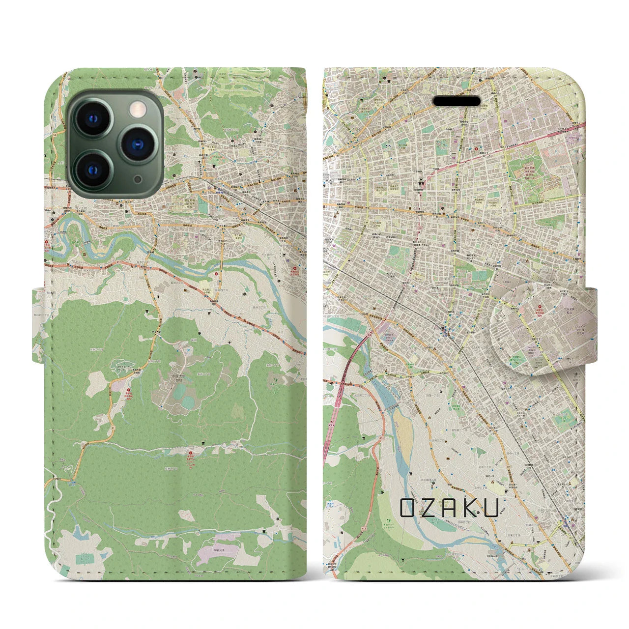 【小作(東京都)】地図柄iPhoneケース(手帳タイプ)ナチュラル・iPhone 11 Pro 用