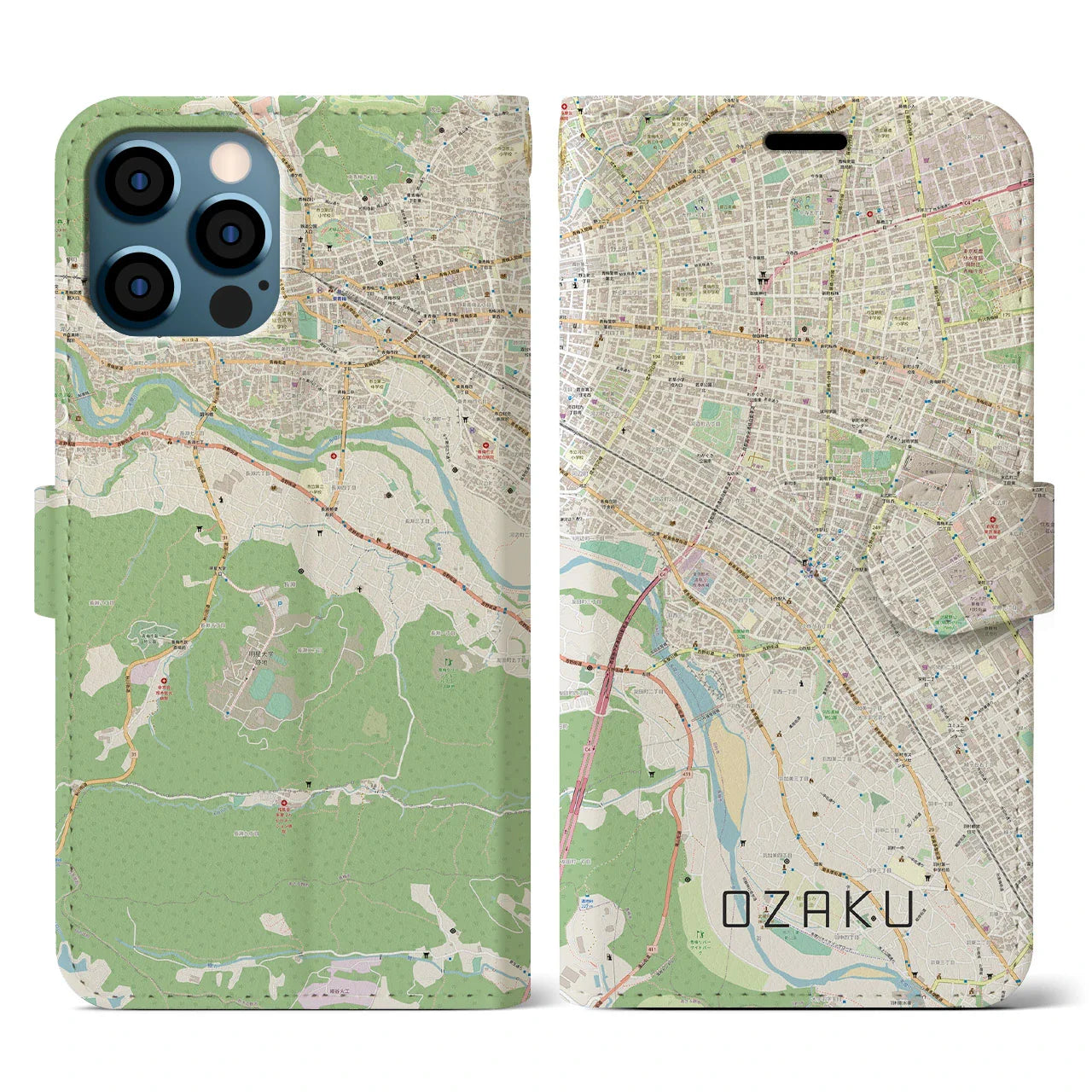 【小作(東京都)】地図柄iPhoneケース(手帳タイプ)ナチュラル・iPhone 12 / 12 Pro 用