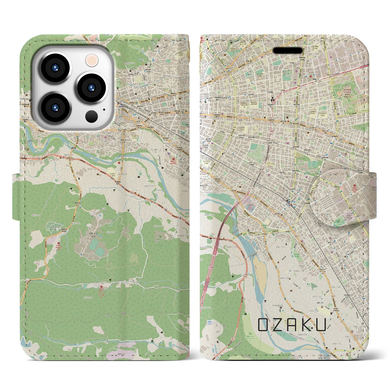 【小作(東京都)】地図柄iPhoneケース(手帳タイプ)ナチュラル・iPhone 13 Pro 用