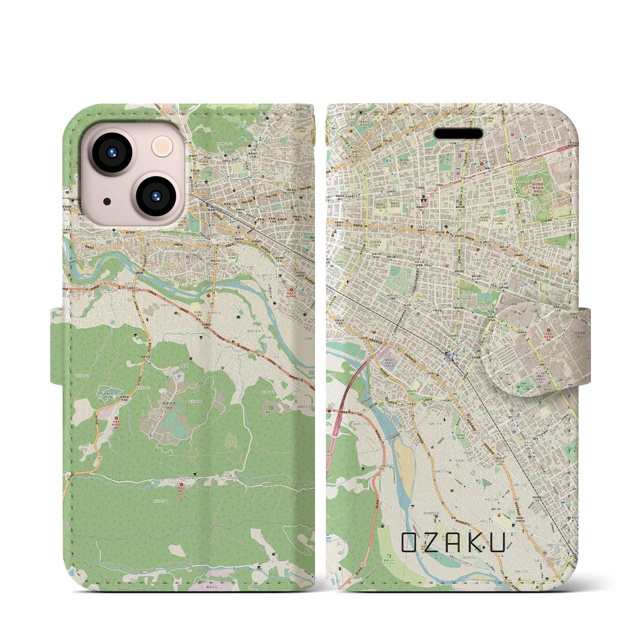 【小作(東京都)】地図柄iPhoneケース(手帳タイプ)ナチュラル・iPhone 13 mini 用