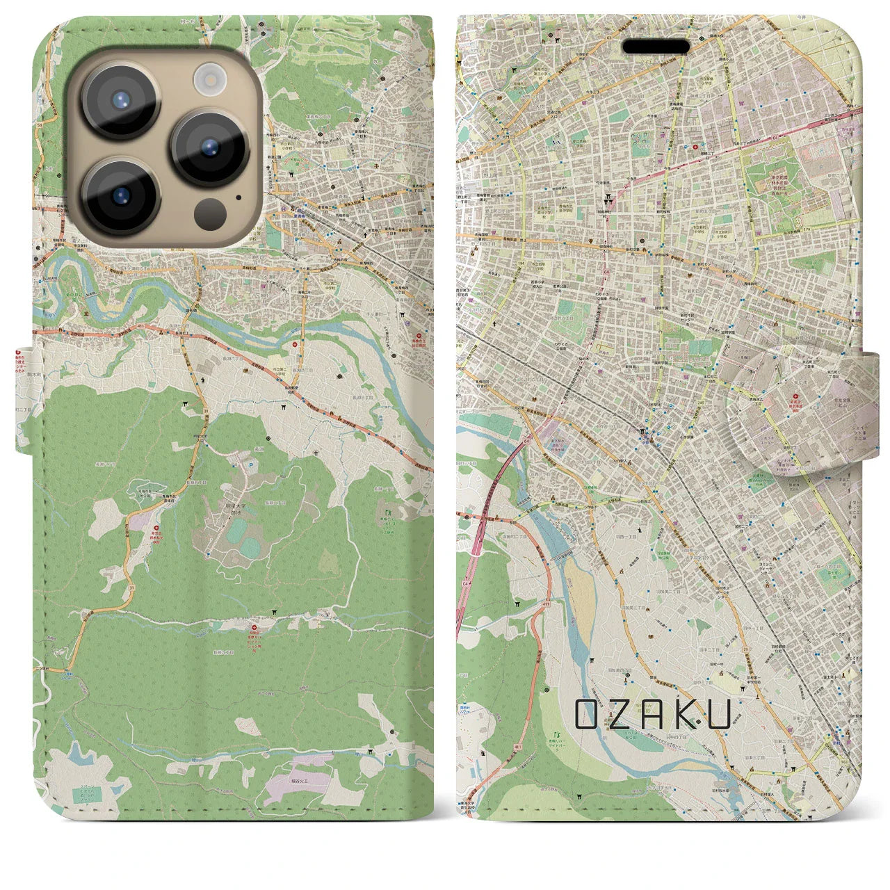 【小作(東京都)】地図柄iPhoneケース(手帳タイプ)ナチュラル・iPhone 14 Pro Max 用