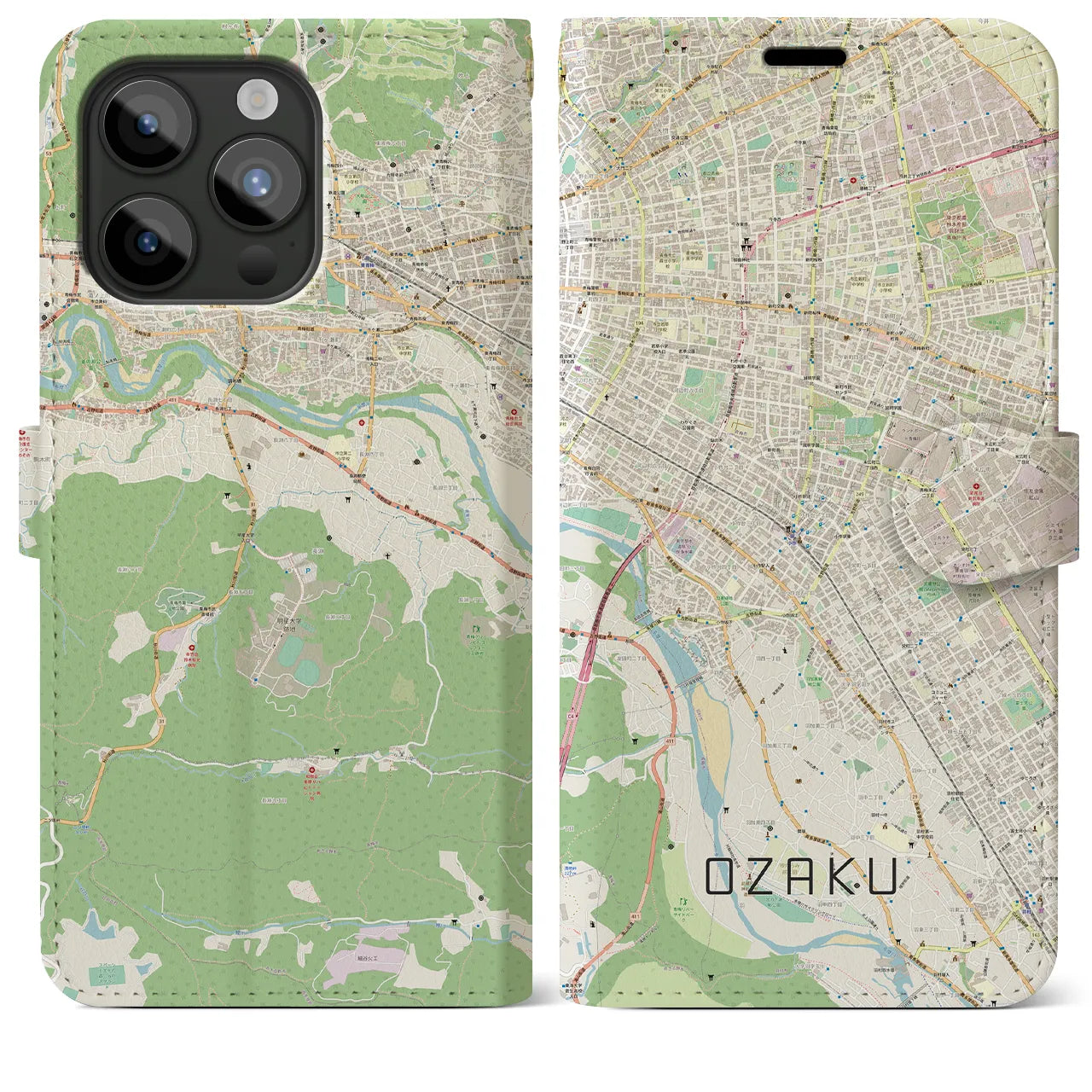 【小作(東京都)】地図柄iPhoneケース(手帳タイプ)ナチュラル・iPhone 15 Pro Max 用