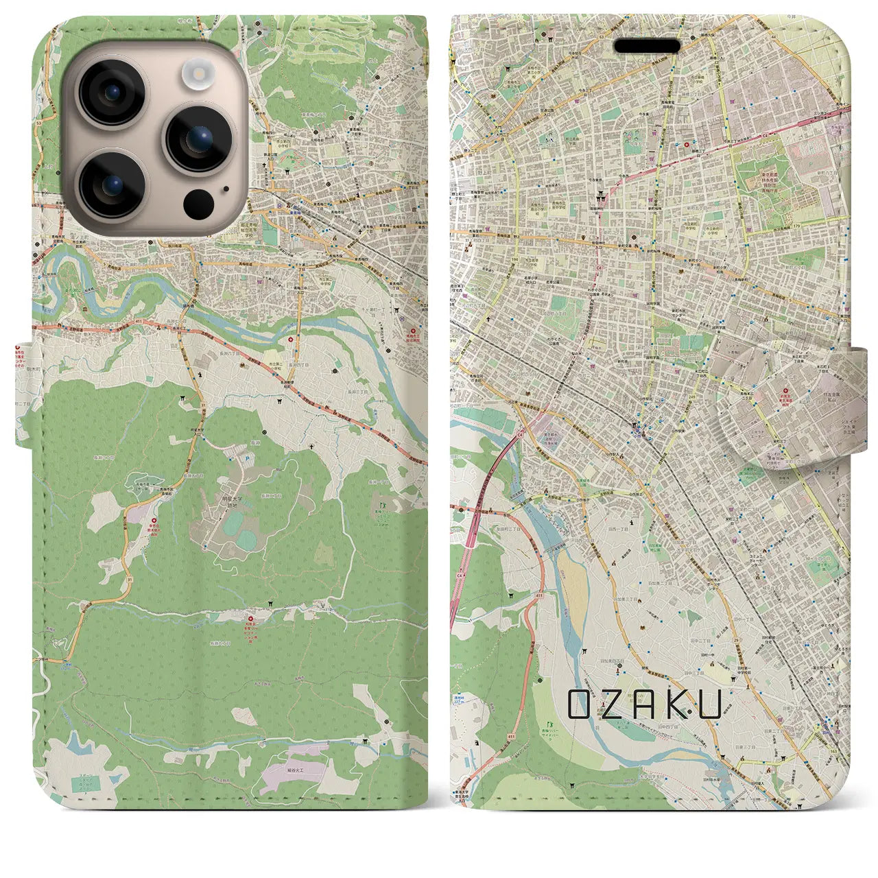 【小作(東京都)】地図柄iPhoneケース(手帳タイプ)ナチュラル・iPhone 16 Plus 用