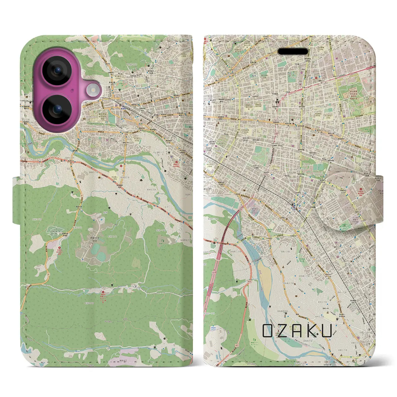 【小作(東京都)】地図柄iPhoneケース(手帳タイプ)ナチュラル・iPhone 16 Pro 用