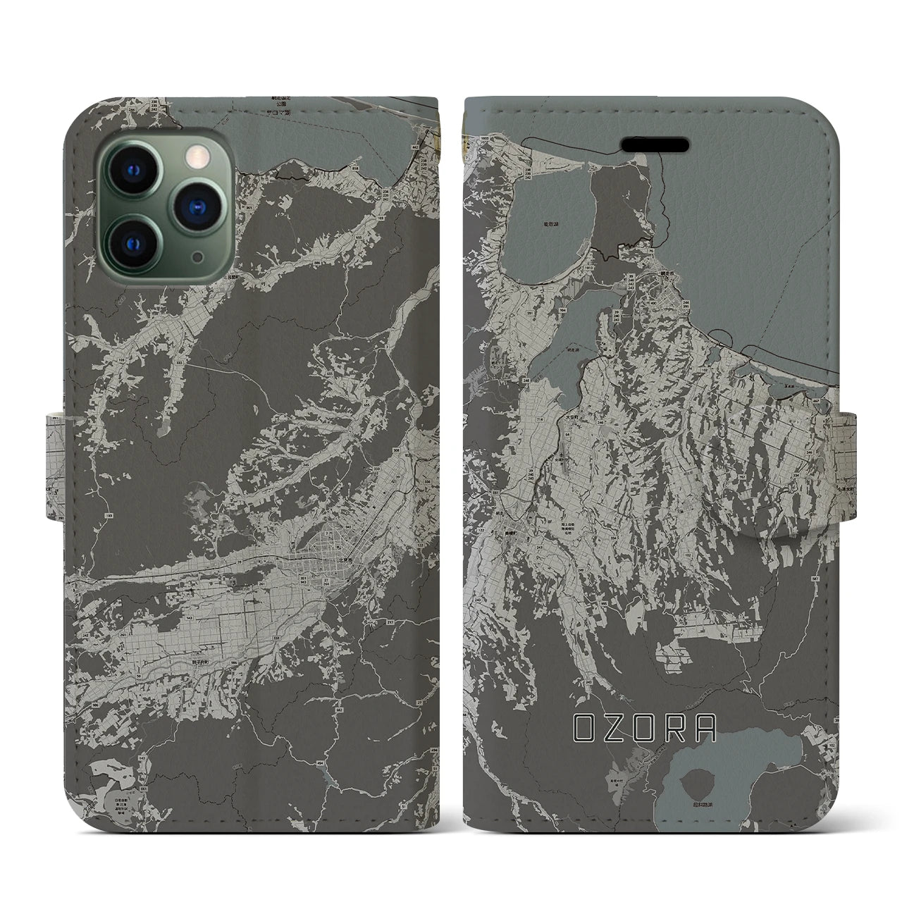 【大空(北海道)】地図柄iPhoneケース(手帳タイプ)モノトーン・iPhone 11 Pro 用