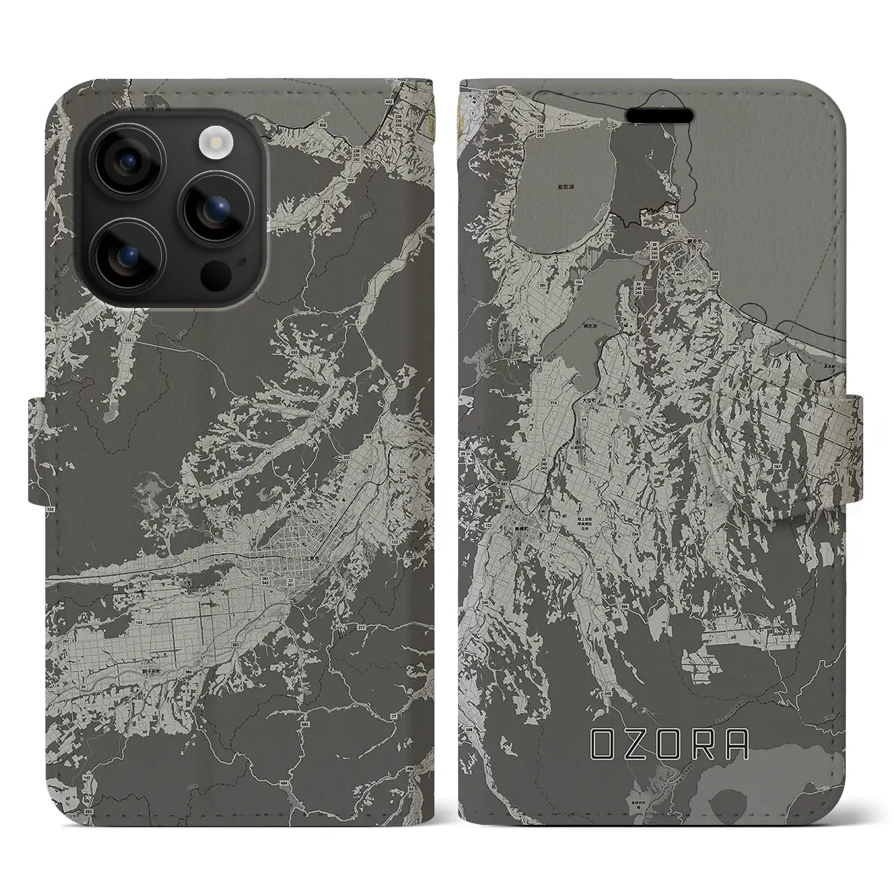 【大空(北海道)】地図柄iPhoneケース(手帳タイプ)モノトーン・iPhone 16 用