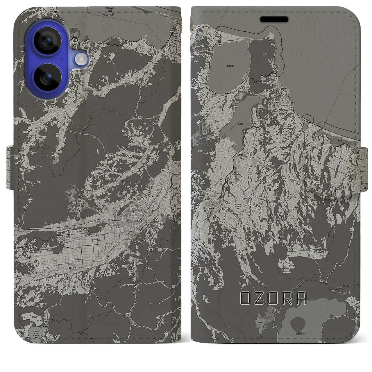 【大空(北海道)】地図柄iPhoneケース(手帳タイプ)モノトーン・iPhone 16 Pro Max 用