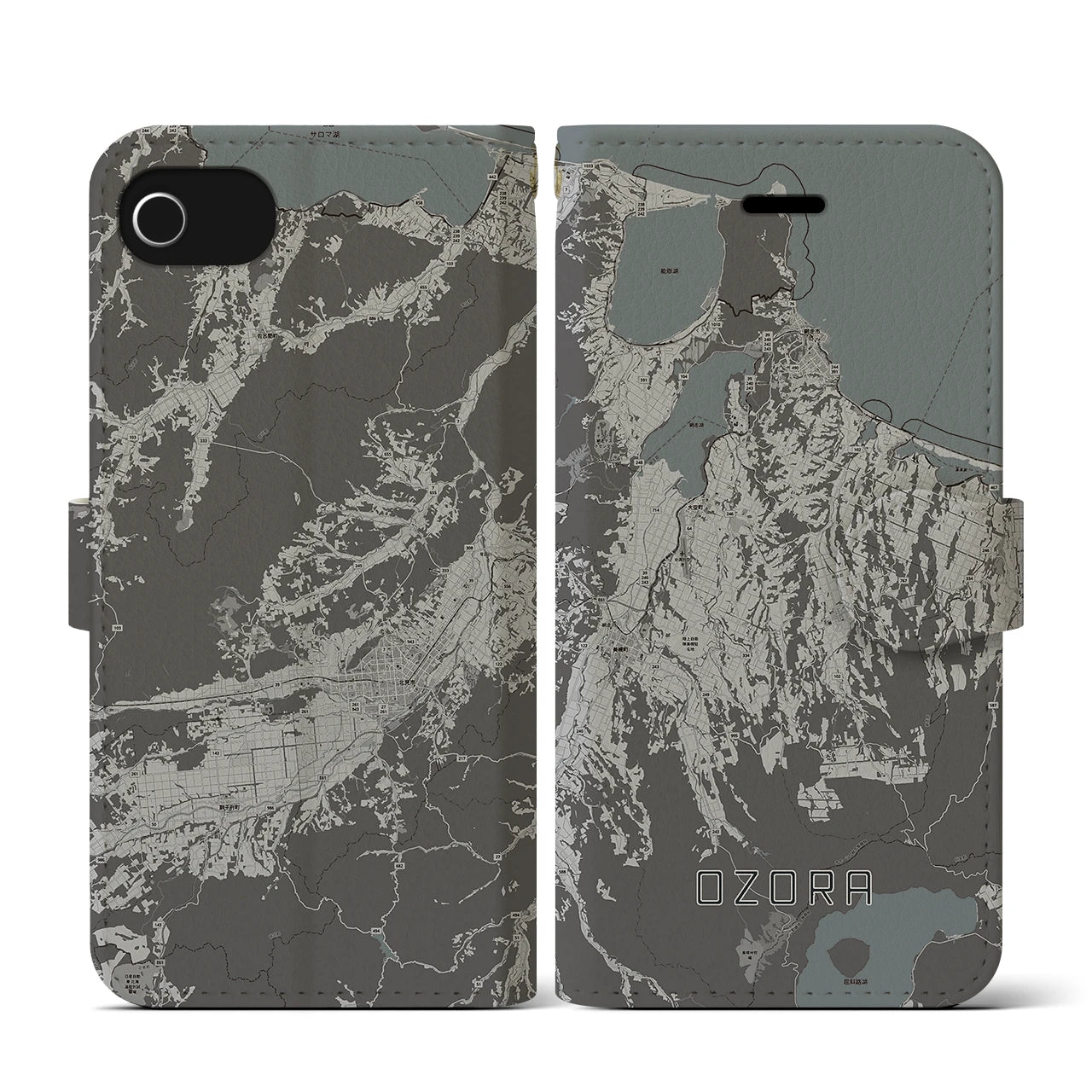 【大空(北海道)】地図柄iPhoneケース(手帳タイプ)モノトーン・iPhone SE(第3 / 第2世代) / 8 / 7 / 6s / 6 用