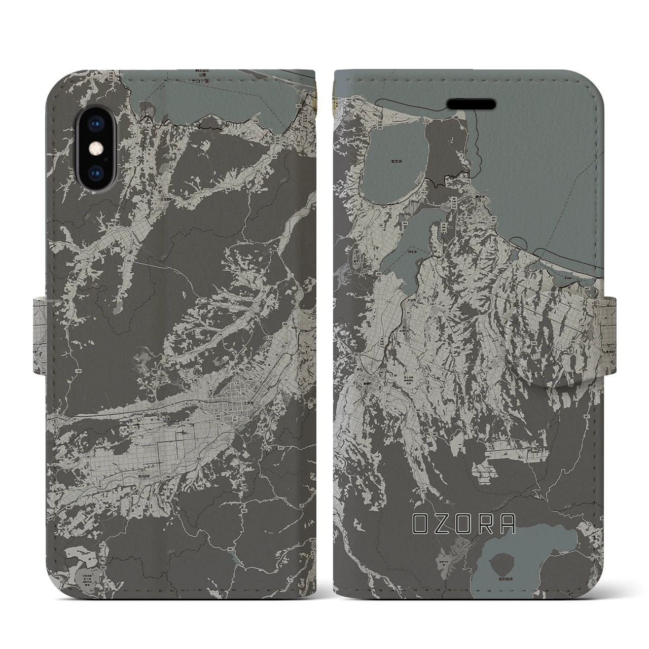 【大空(北海道)】地図柄iPhoneケース(手帳タイプ)モノトーン・iPhone XS / X 用