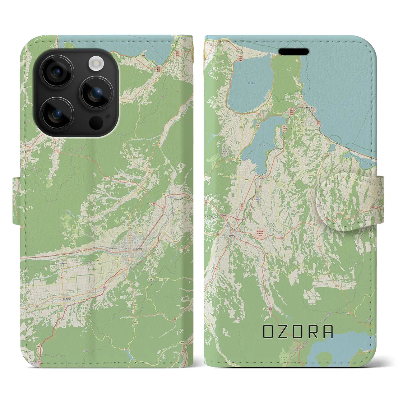 【大空(北海道)】地図柄iPhoneケース(手帳タイプ)ナチュラル・iPhone 16 用