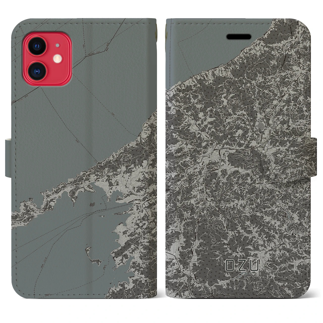 【大洲(愛媛県)】地図柄iPhoneケース(手帳タイプ)モノトーン・iPhone 11 用