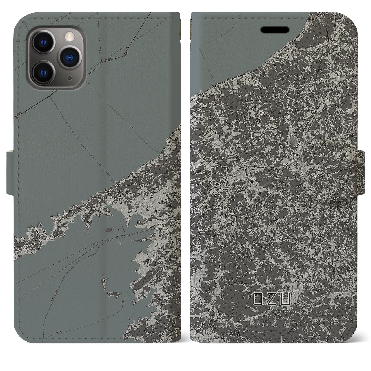 【大洲(愛媛県)】地図柄iPhoneケース(手帳タイプ)モノトーン・iPhone 11 Pro Max 用