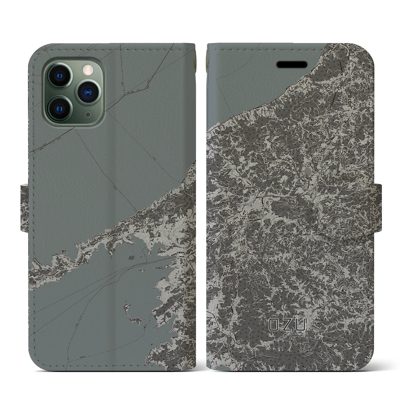 【大洲(愛媛県)】地図柄iPhoneケース(手帳タイプ)モノトーン・iPhone 11 Pro 用