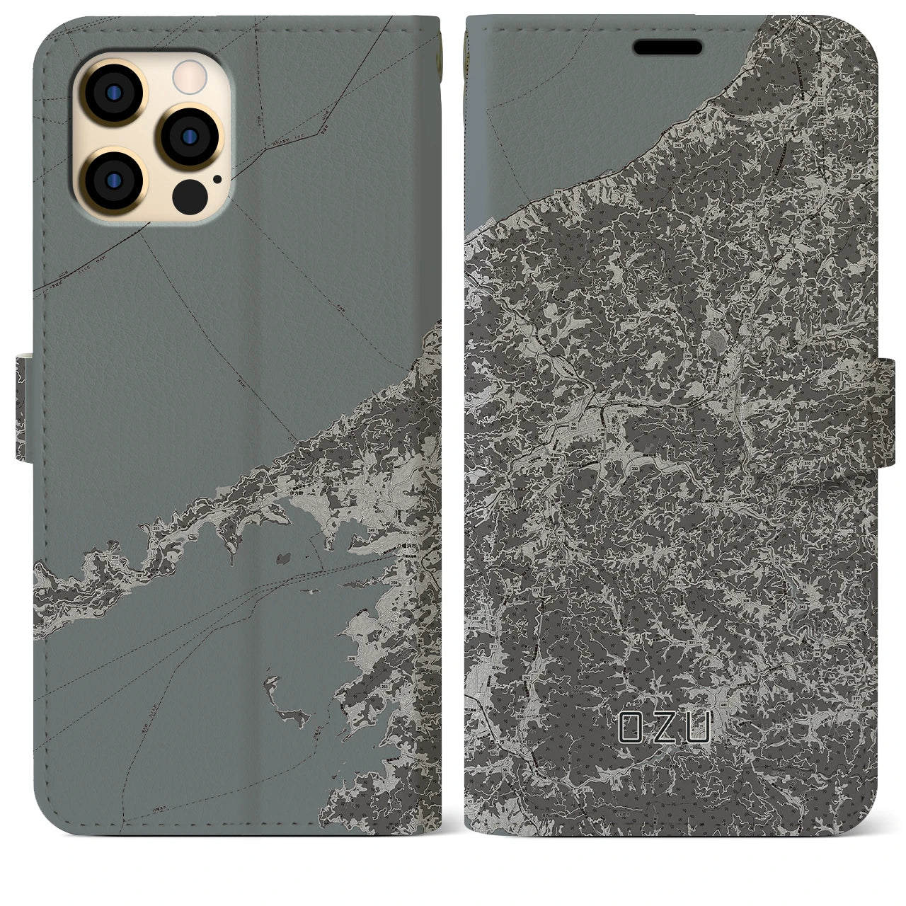 【大洲(愛媛県)】地図柄iPhoneケース(手帳タイプ)モノトーン・iPhone 12 Pro Max 用