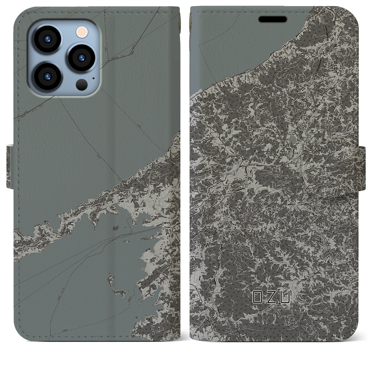 【大洲(愛媛県)】地図柄iPhoneケース(手帳タイプ)モノトーン・iPhone 13 Pro Max 用