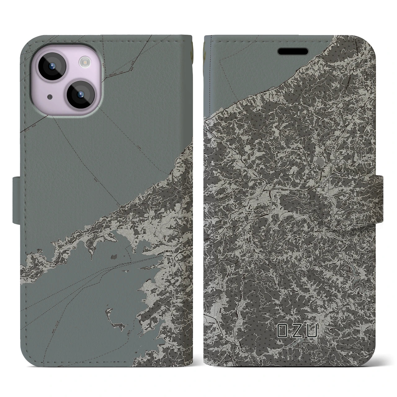 【大洲(愛媛県)】地図柄iPhoneケース(手帳タイプ)モノトーン・iPhone 14 用