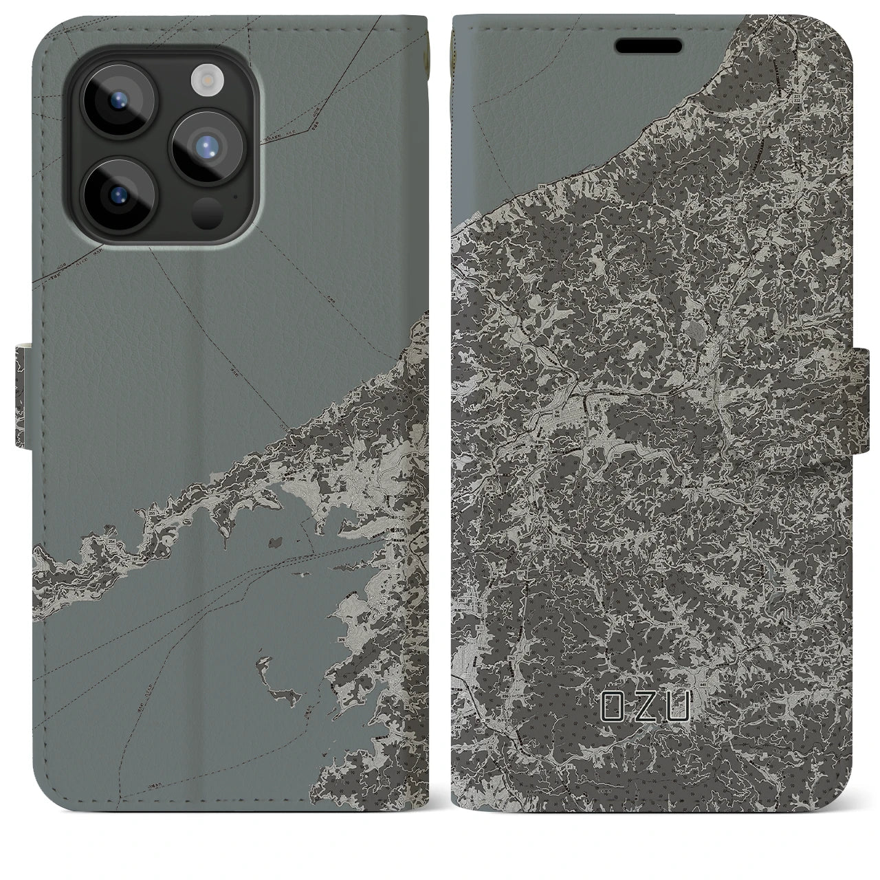 【大洲(愛媛県)】地図柄iPhoneケース(手帳タイプ)モノトーン・iPhone 15 Pro Max 用