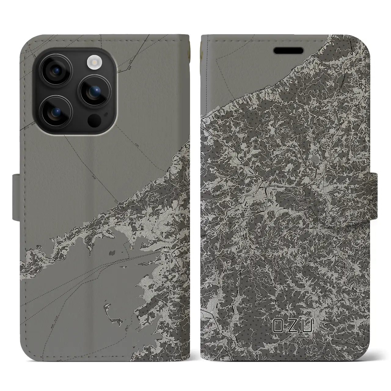 【大洲(愛媛県)】地図柄iPhoneケース(手帳タイプ)モノトーン・iPhone 16 用