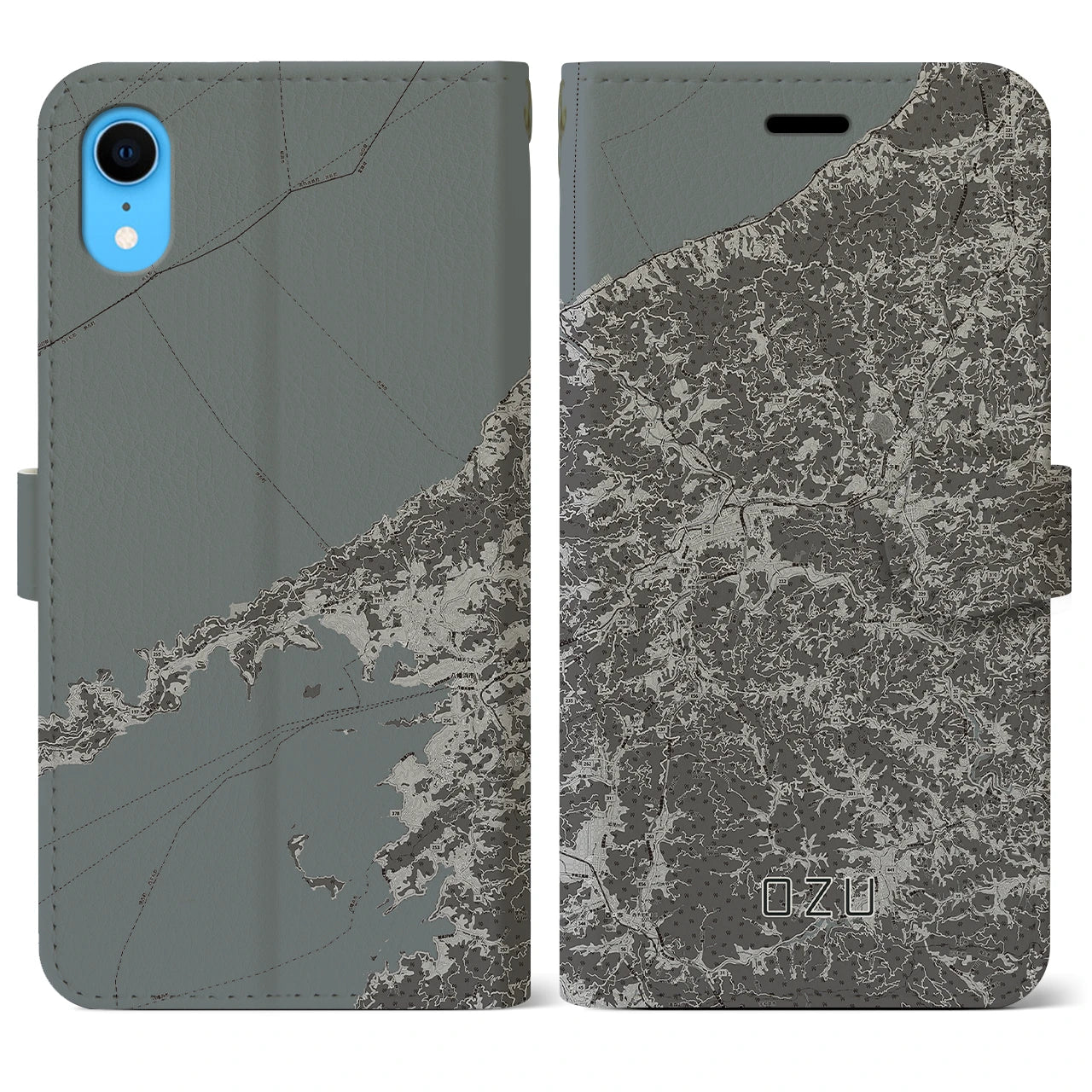 【大洲(愛媛県)】地図柄iPhoneケース(手帳タイプ)モノトーン・iPhone XR 用