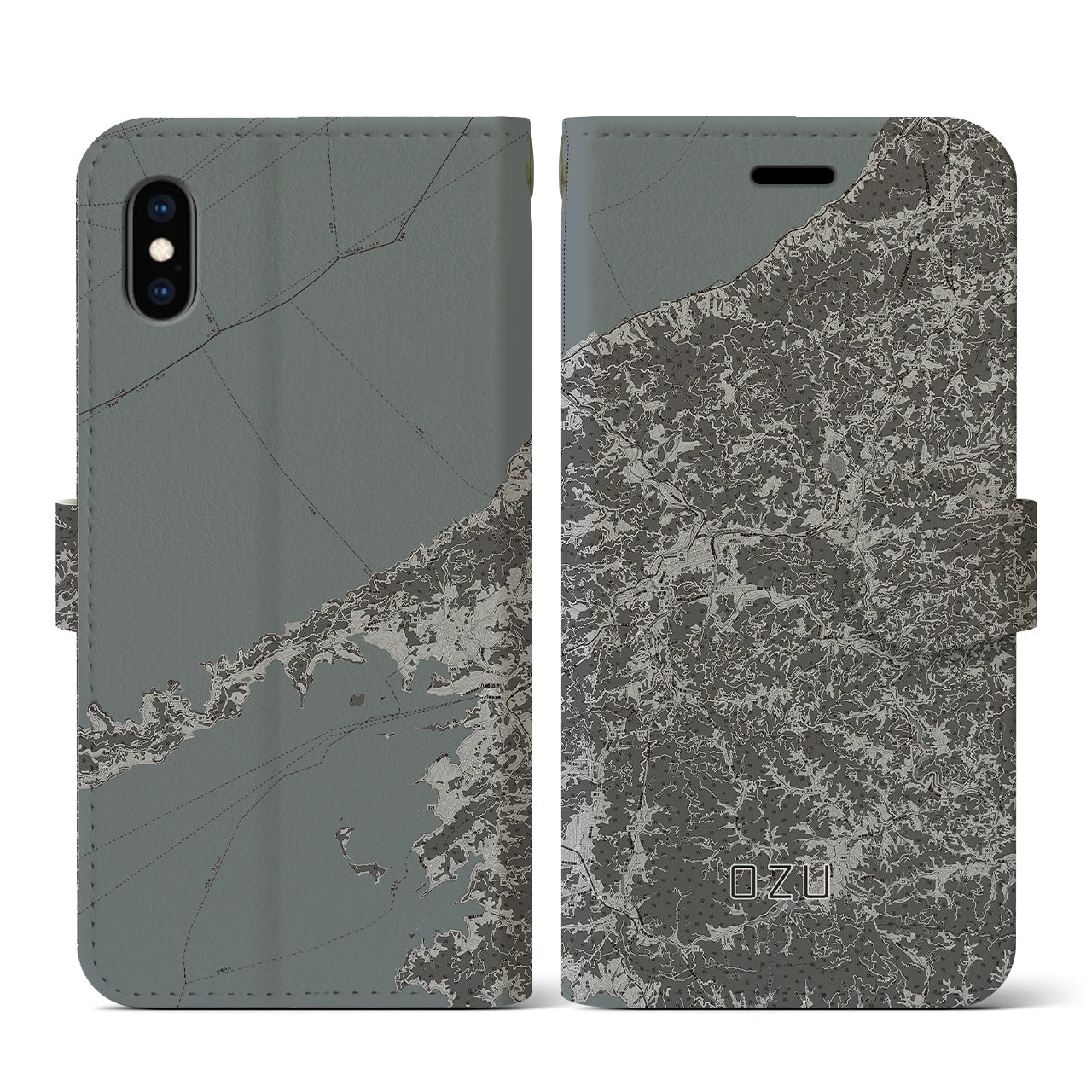 【大洲(愛媛県)】地図柄iPhoneケース(手帳タイプ)モノトーン・iPhone XS / X 用