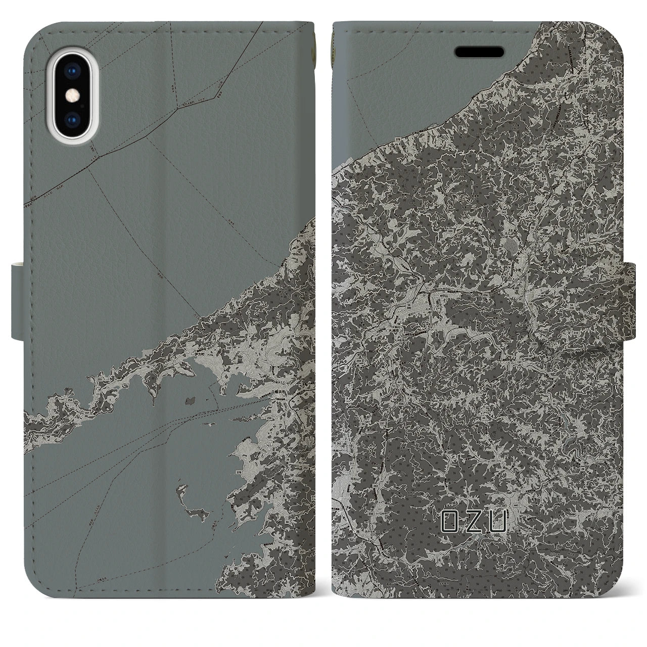 【大洲(愛媛県)】地図柄iPhoneケース(手帳タイプ)モノトーン・iPhone XS Max 用