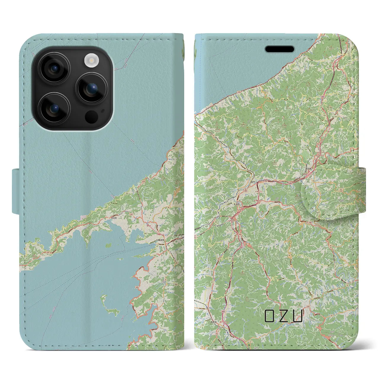 【大洲(愛媛県)】地図柄iPhoneケース(手帳タイプ)ナチュラル・iPhone 16 用