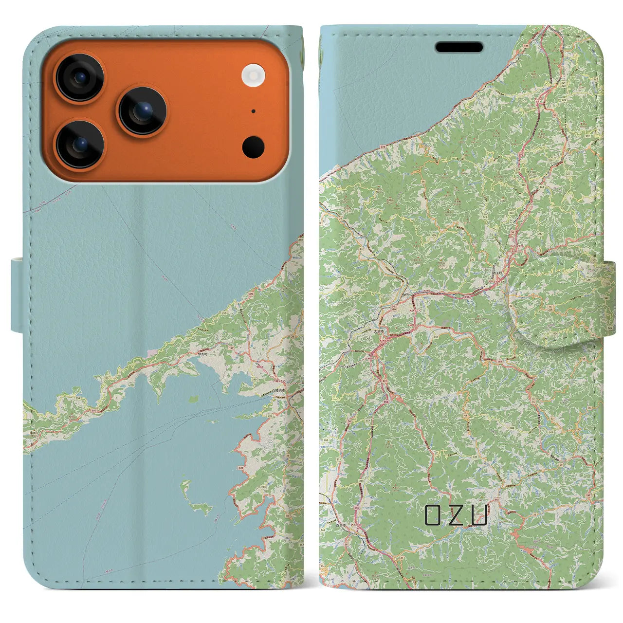 【大洲(愛媛県)】地図柄iPhoneケース(手帳タイプ)ナチュラル・iPhone 17 Pro Max 用
