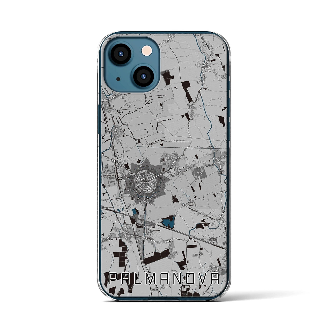 【パルマノーヴァ(イタリア)】地図柄iPhoneケース(クリアタイプ)モノトーン・iPhone 13 用