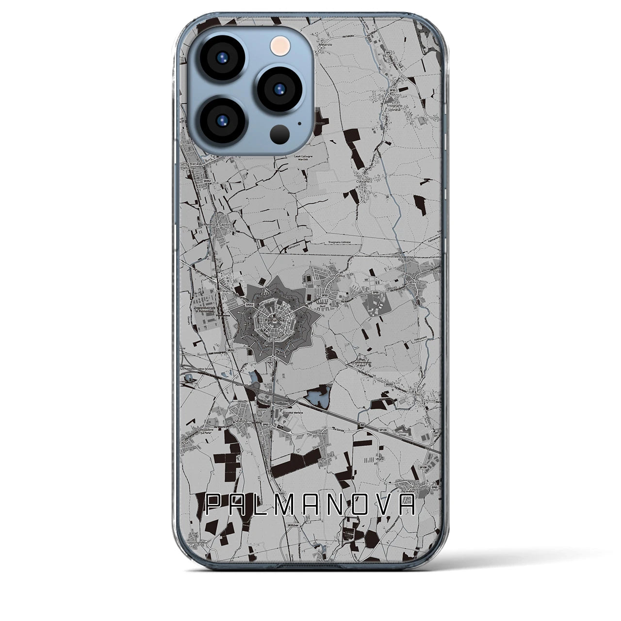 【パルマノーヴァ(イタリア)】地図柄iPhoneケース(クリアタイプ)モノトーン・iPhone 13 Pro Max 用