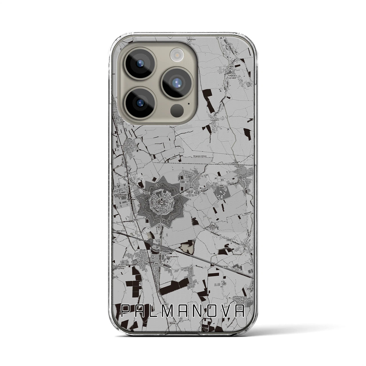 【パルマノーヴァ(イタリア)】地図柄iPhoneケース(クリアタイプ)モノトーン・iPhone 15 Pro 用