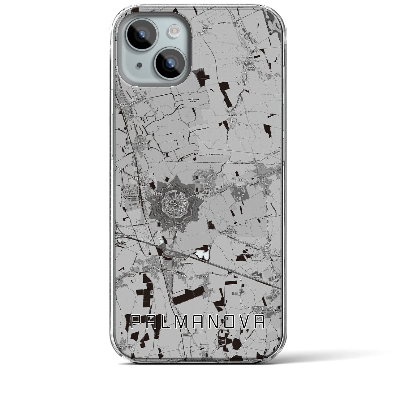 【パルマノーヴァ(イタリア)】地図柄iPhoneケース(クリアタイプ)モノトーン・iPhone 15 Plus 用