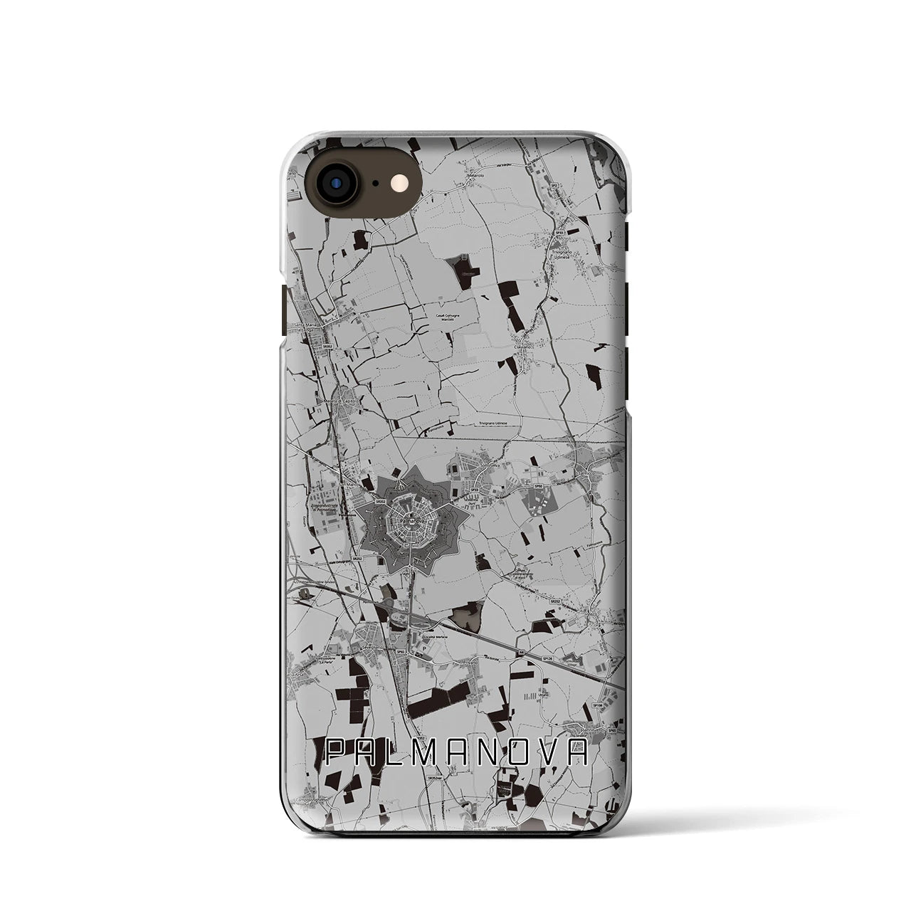 【パルマノーヴァ(イタリア)】地図柄iPhoneケース(クリアタイプ)モノトーン・iPhone SE(第3 / 第2世代) / 8 / 7 / 6s / 6 用