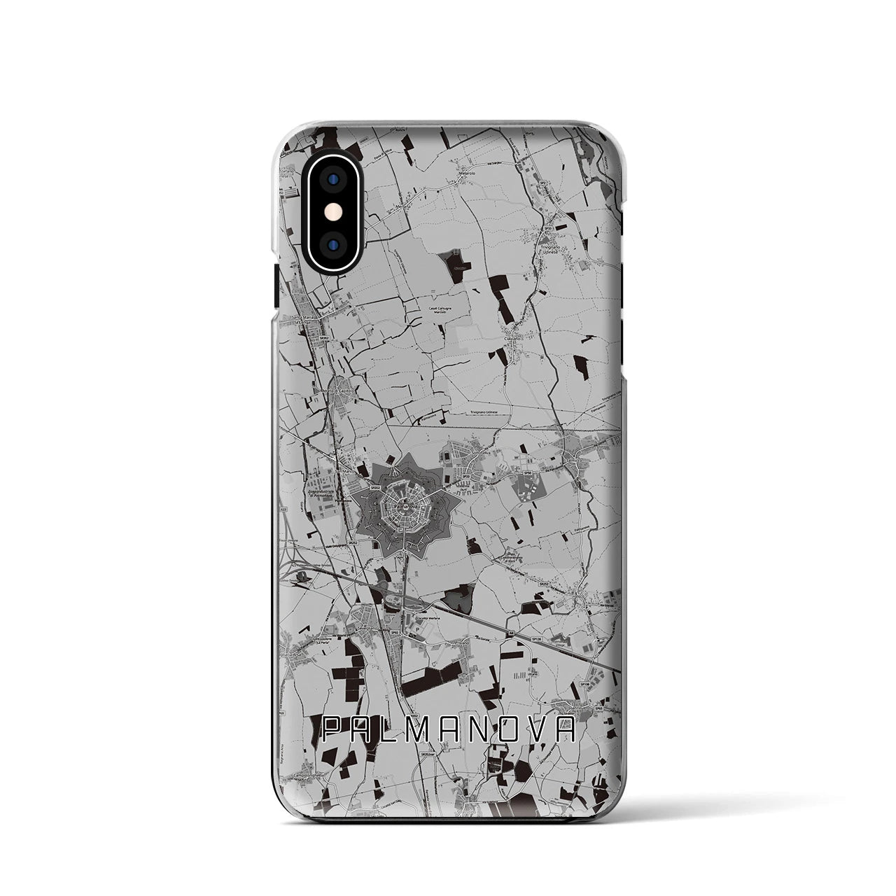 【パルマノーヴァ(イタリア)】地図柄iPhoneケース(クリアタイプ)モノトーン・iPhone XS / X 用