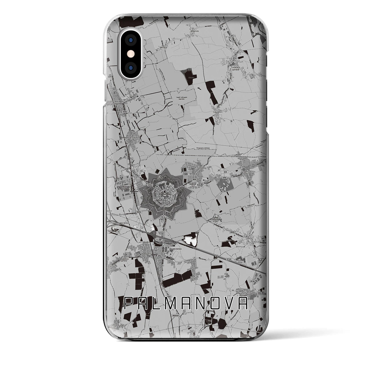 【パルマノーヴァ(イタリア)】地図柄iPhoneケース(クリアタイプ)モノトーン・iPhone XS Max 用