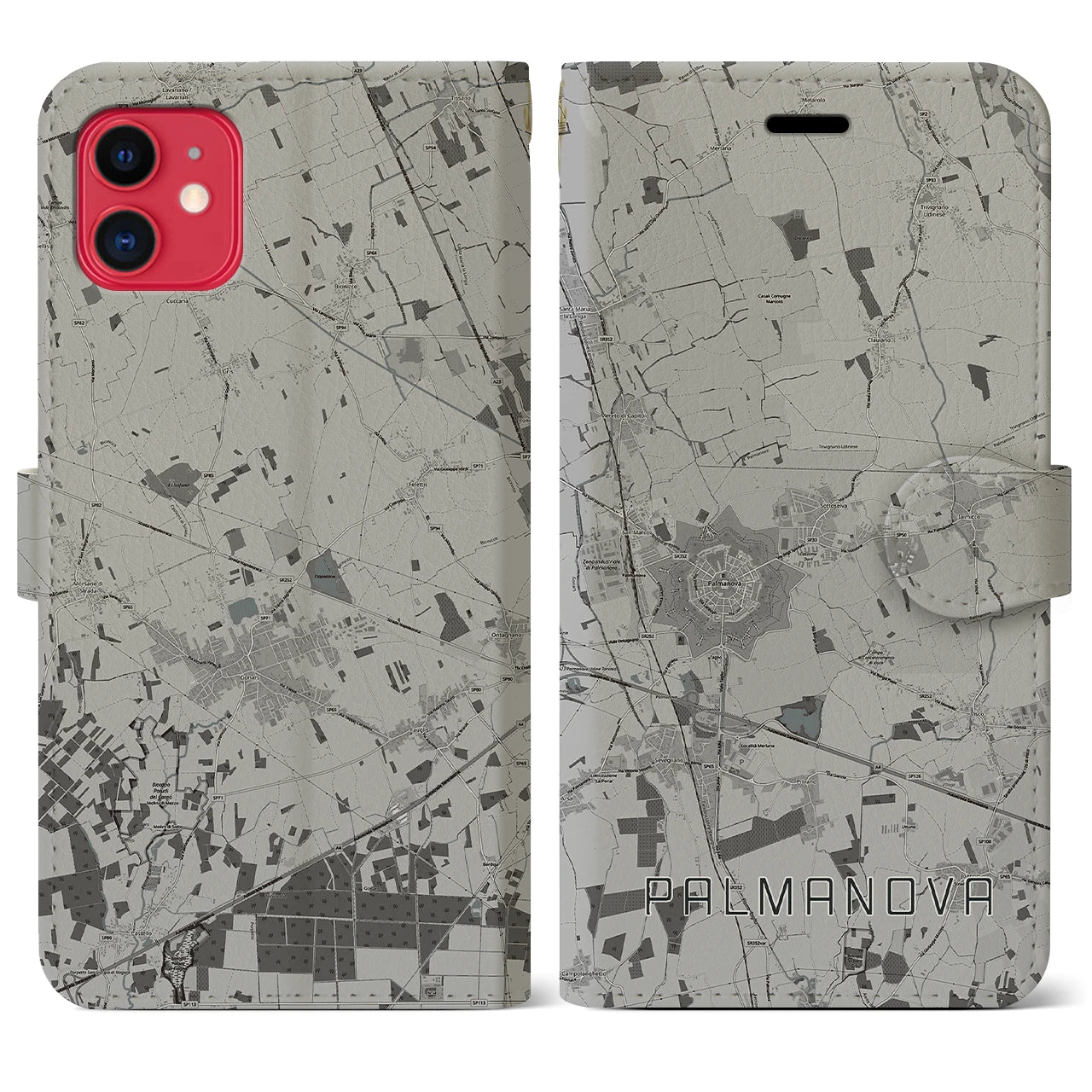 【パルマノーヴァ(イタリア)】地図柄iPhoneケース(手帳タイプ)モノトーン・iPhone 11 用