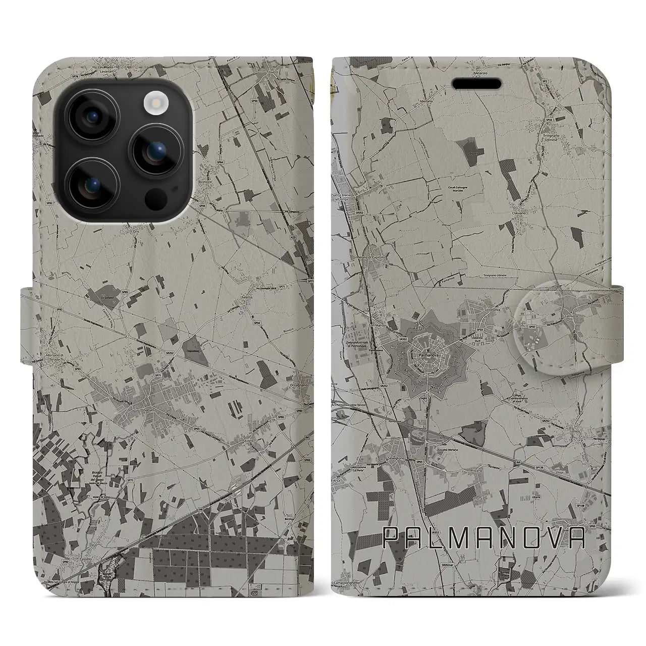 【パルマノーヴァ(イタリア)】地図柄iPhoneケース(手帳タイプ)モノトーン・iPhone 16 用