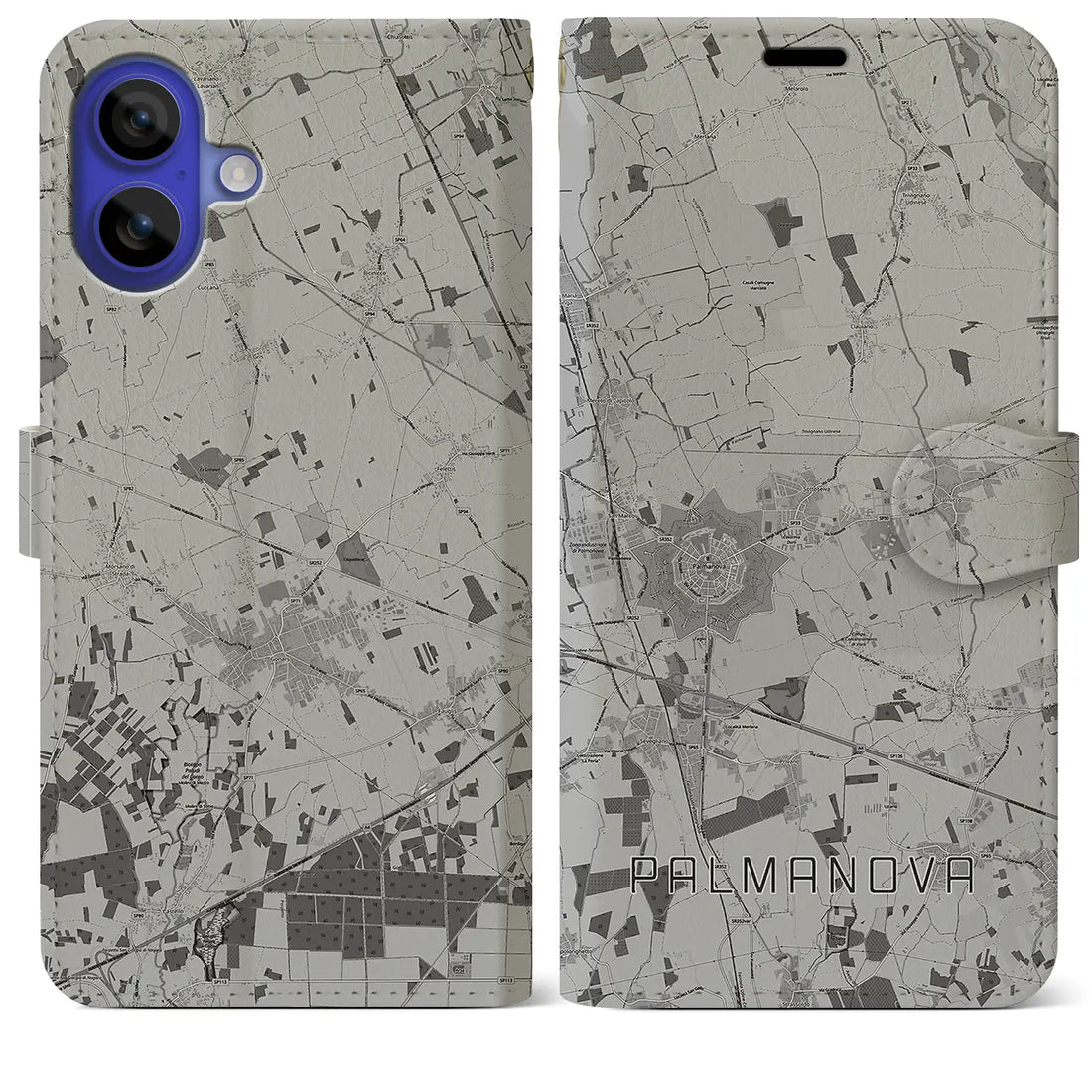 【パルマノーヴァ(イタリア)】地図柄iPhoneケース(手帳タイプ)モノトーン・iPhone 16 Pro Max 用