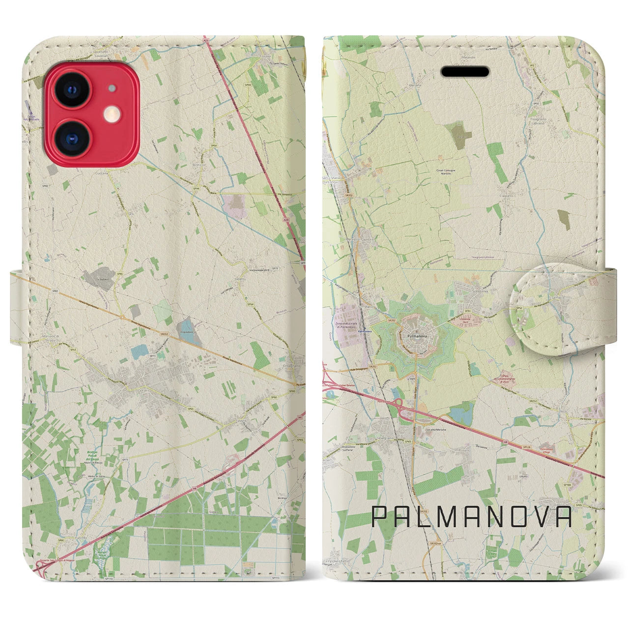【パルマノーヴァ(イタリア)】地図柄iPhoneケース(手帳タイプ)ナチュラル・iPhone 11 用